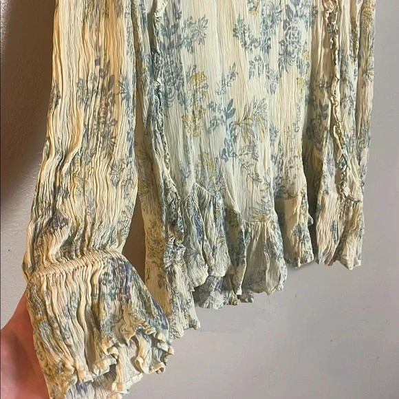 Free People Cream Boho Floral Lace Trim Women's Top - Picture 9 of 10